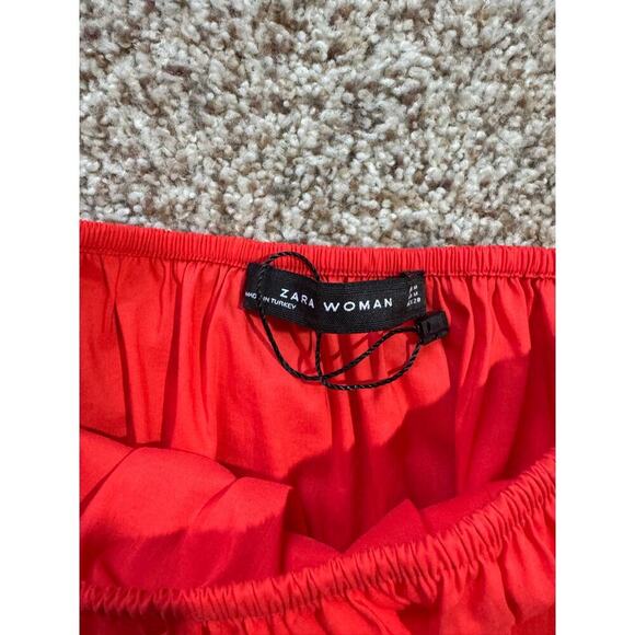 NWOT - ZARA WOMAN shirt, size Medium, puffy sleeves, crisp material, Red/Orange - Picture 6 of 8